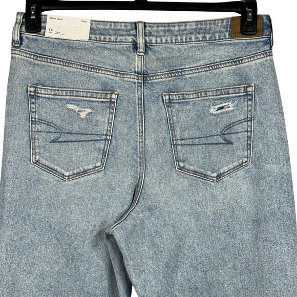 American Eagle SZ 14 Strigid Mom Jeans Super Hi-Rise Distressed Rips Frayed Hems - Picture 7 of 16